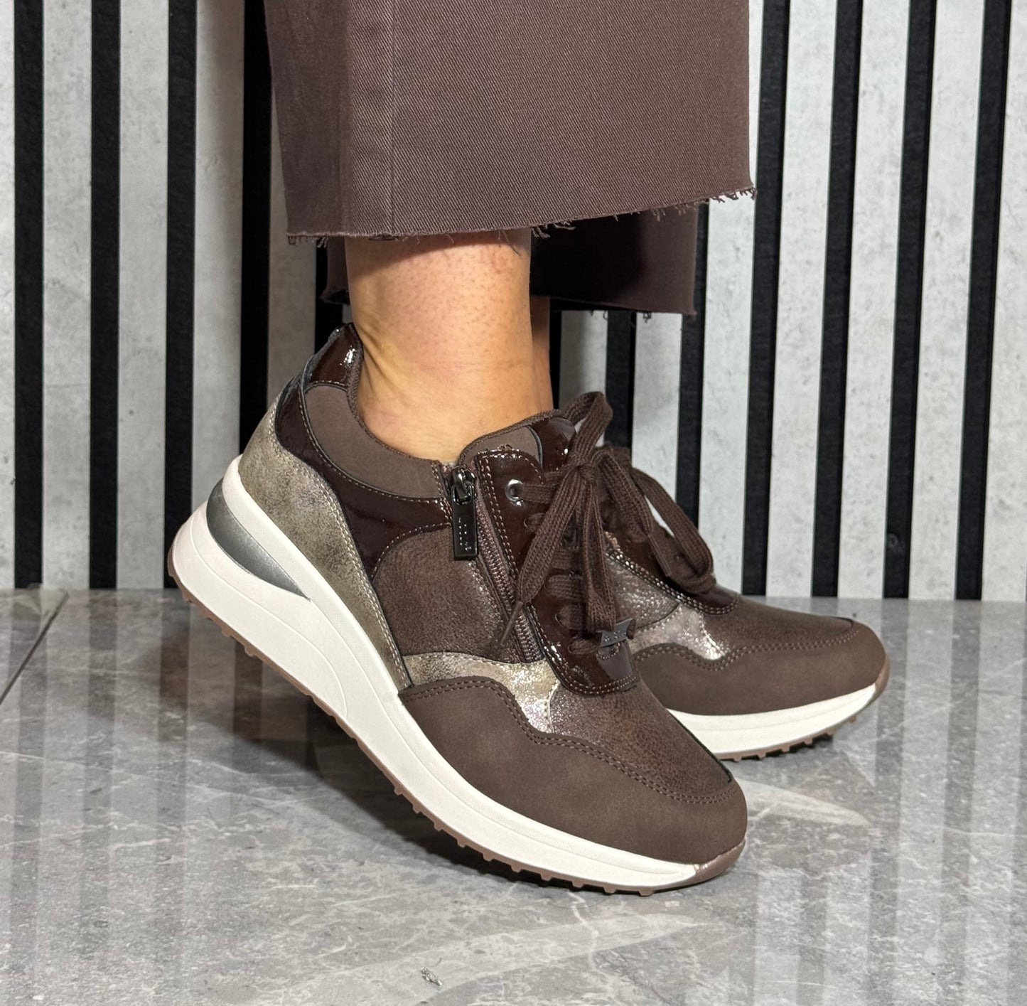 Lotus - 'Pluto' Brown/Beige Wedge Trainer