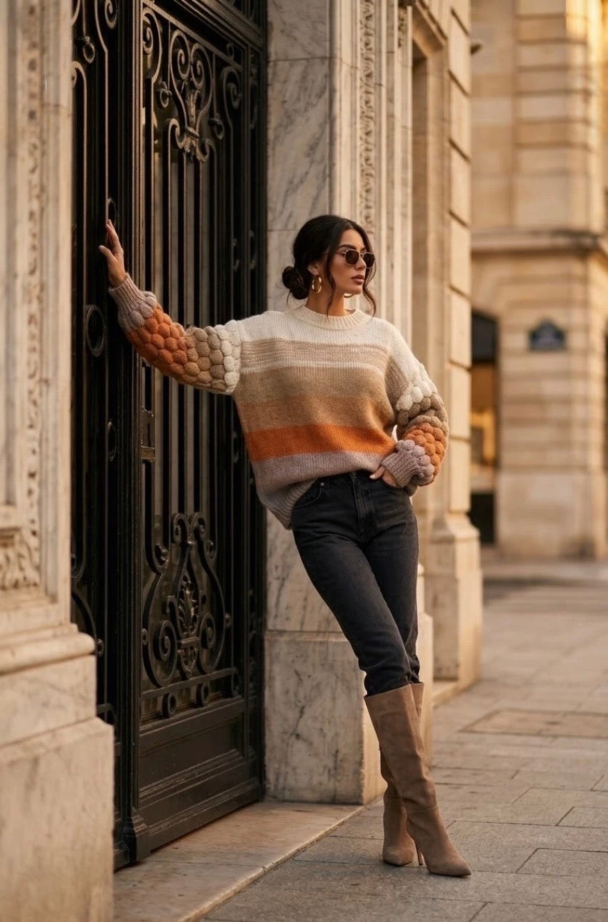 Orange Stripe Detailed Knit