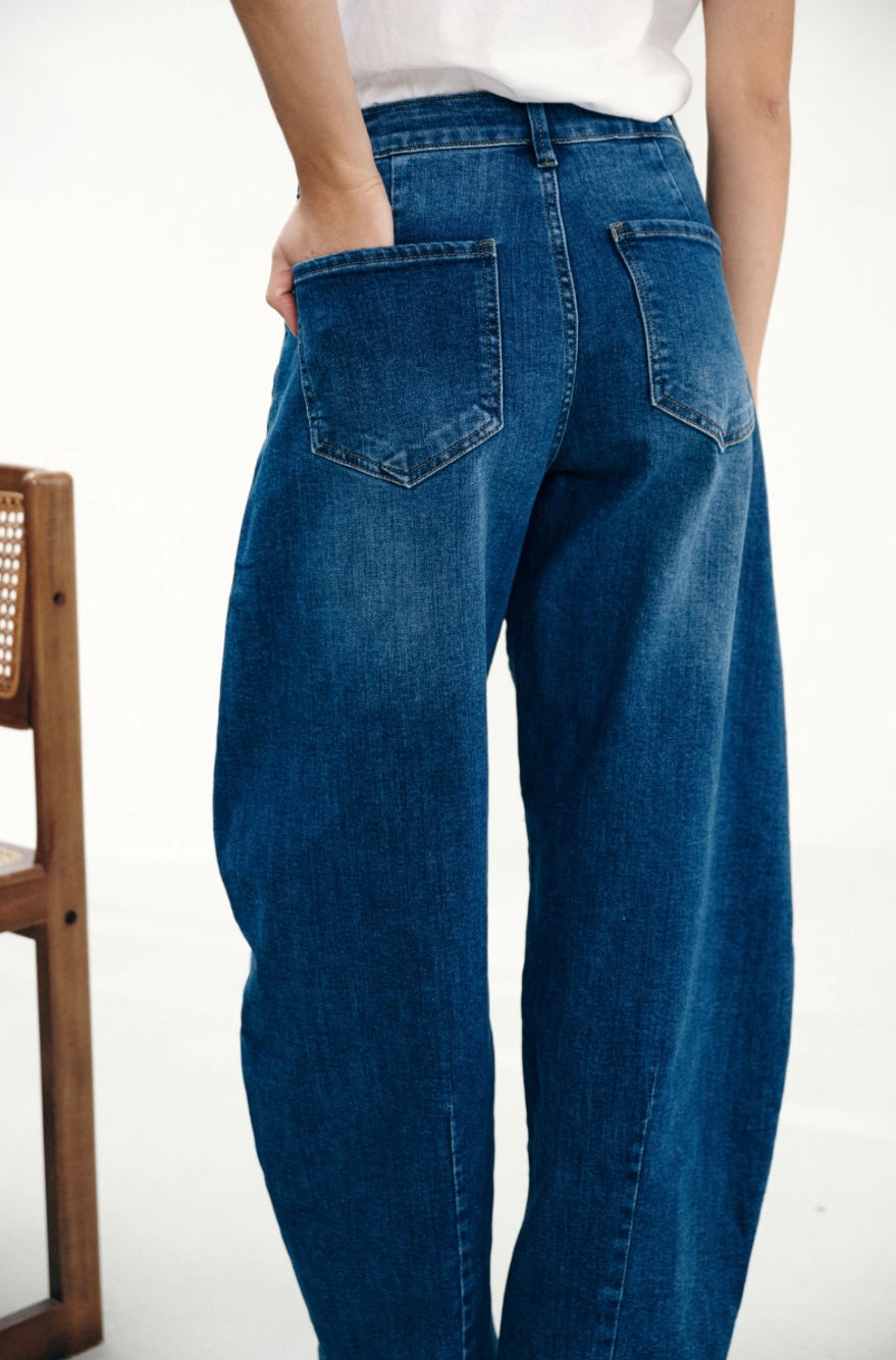 Dark Blue Barrel Loose Jeans (Extra Balloon)