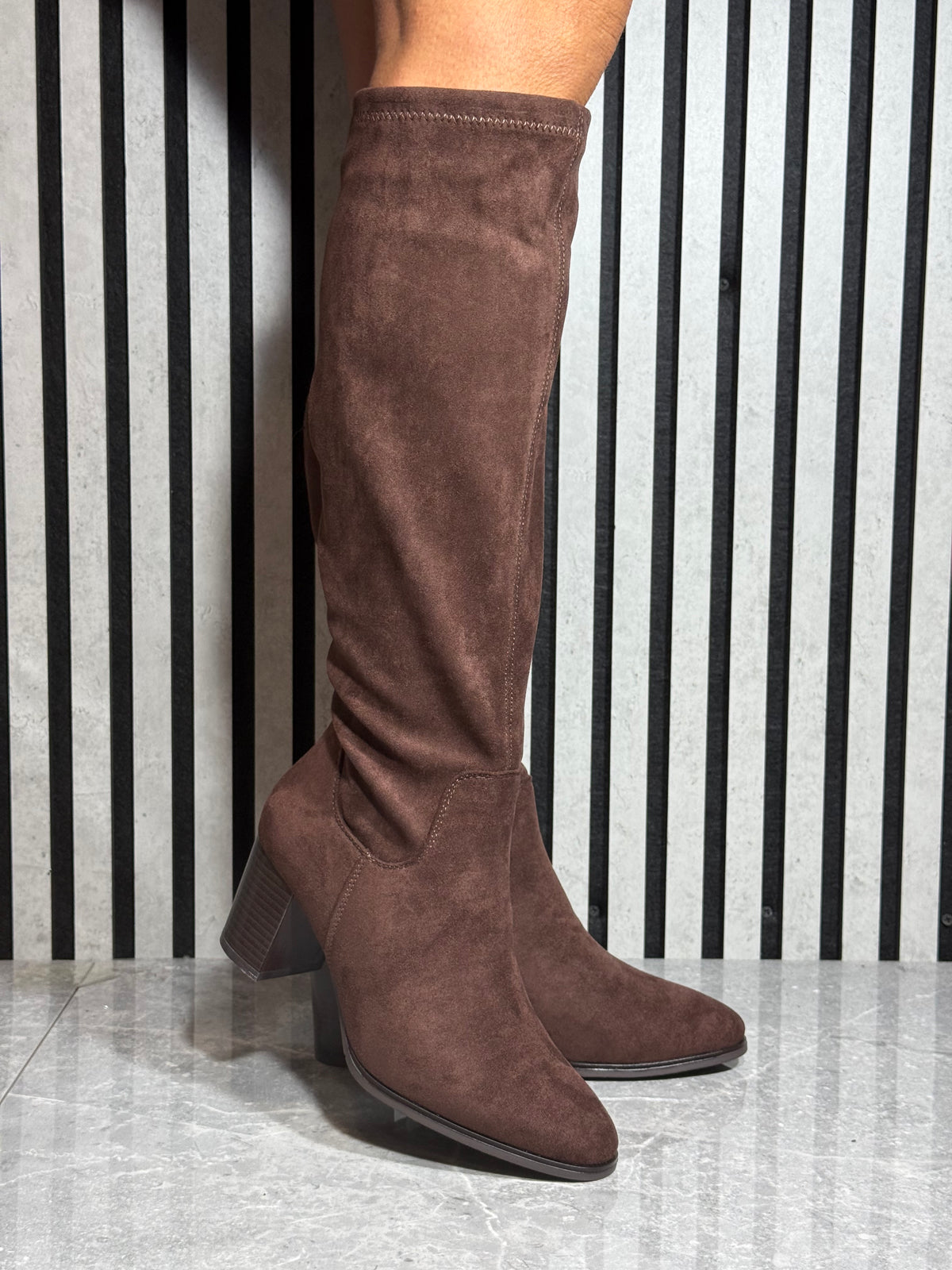 Redz - Brown Block Heel Long Boot