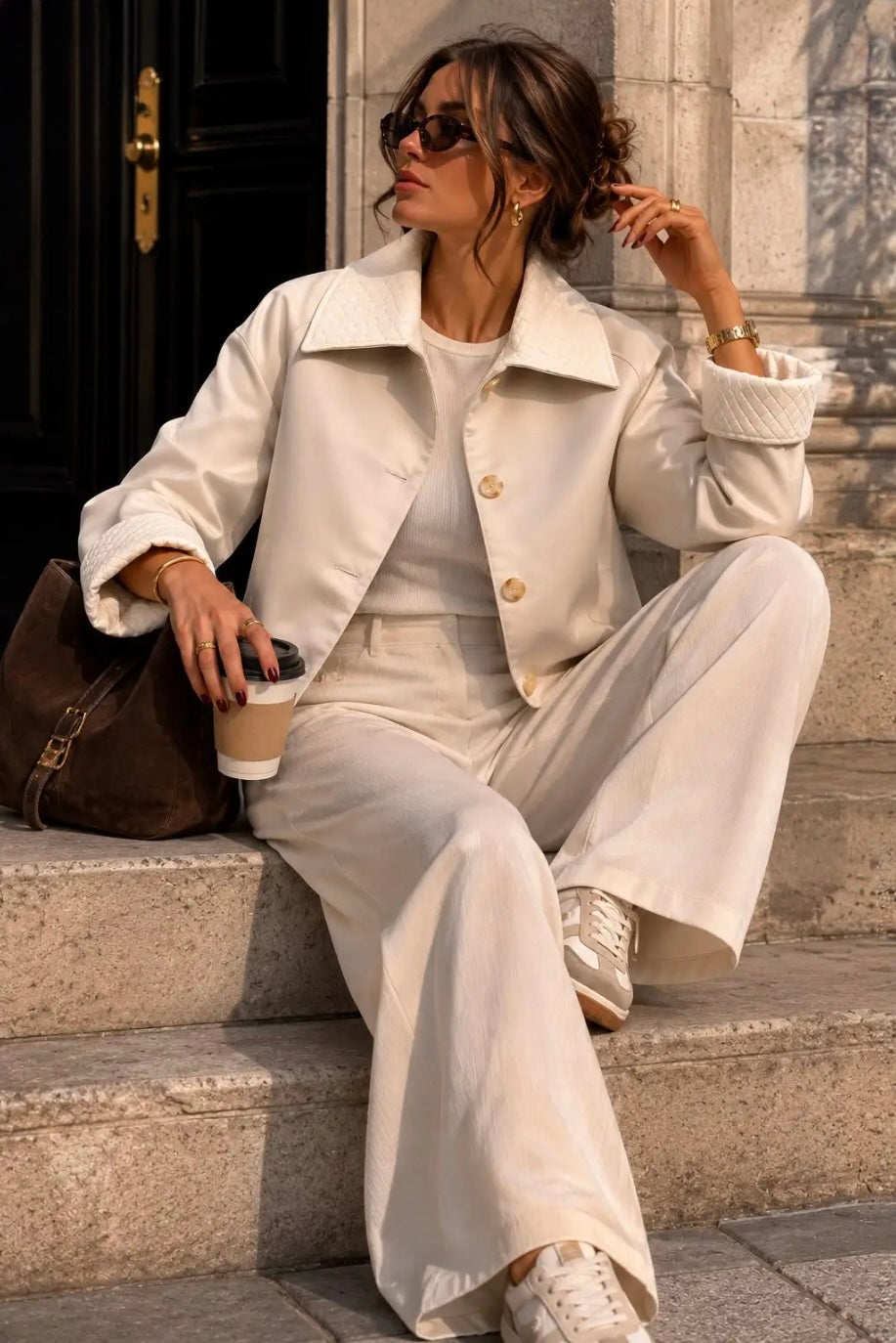 Beige Cropped Trench Jacket