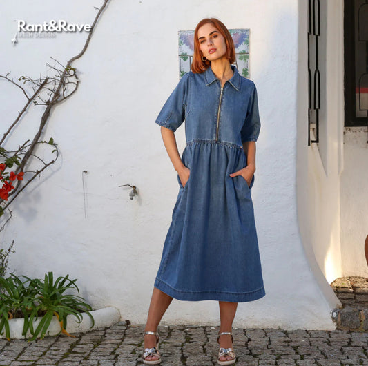 Rant & Rave - ‘Jade’ Mid Blue Denim Dress