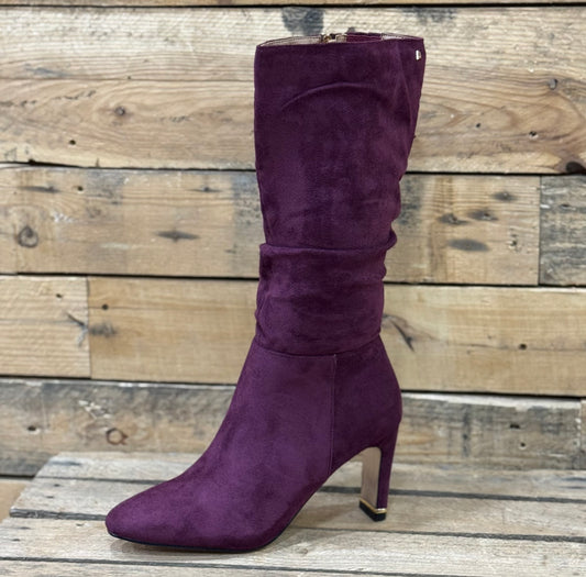 Una Healy - 'Chameleon' Cranberry Ruched Long Boot