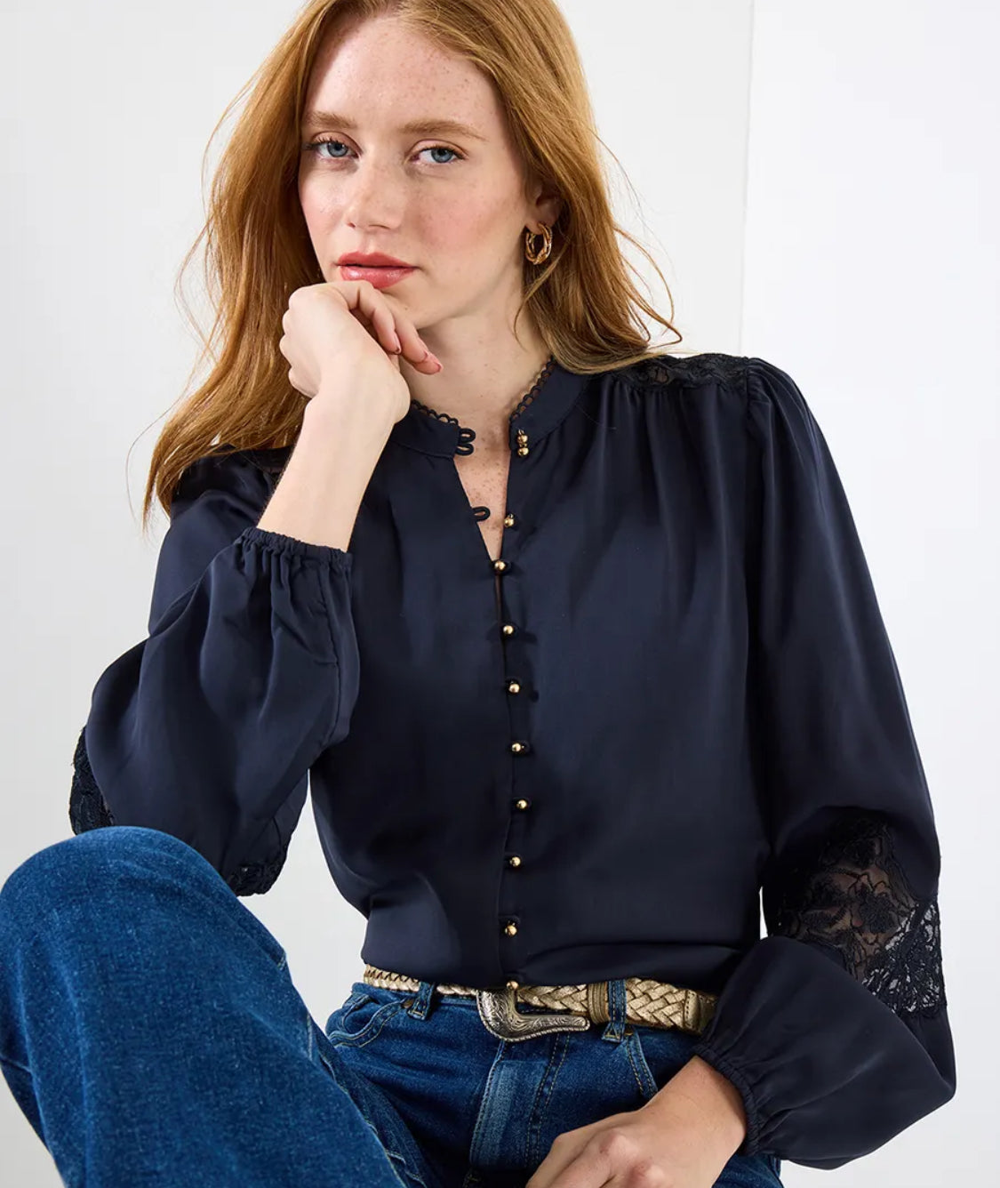 Joe Browns - 'Suzanna’ Navy Satin Blouse.