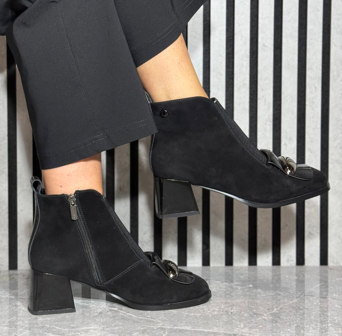 Loretta Vitale - Black Suede Block Heel Boot