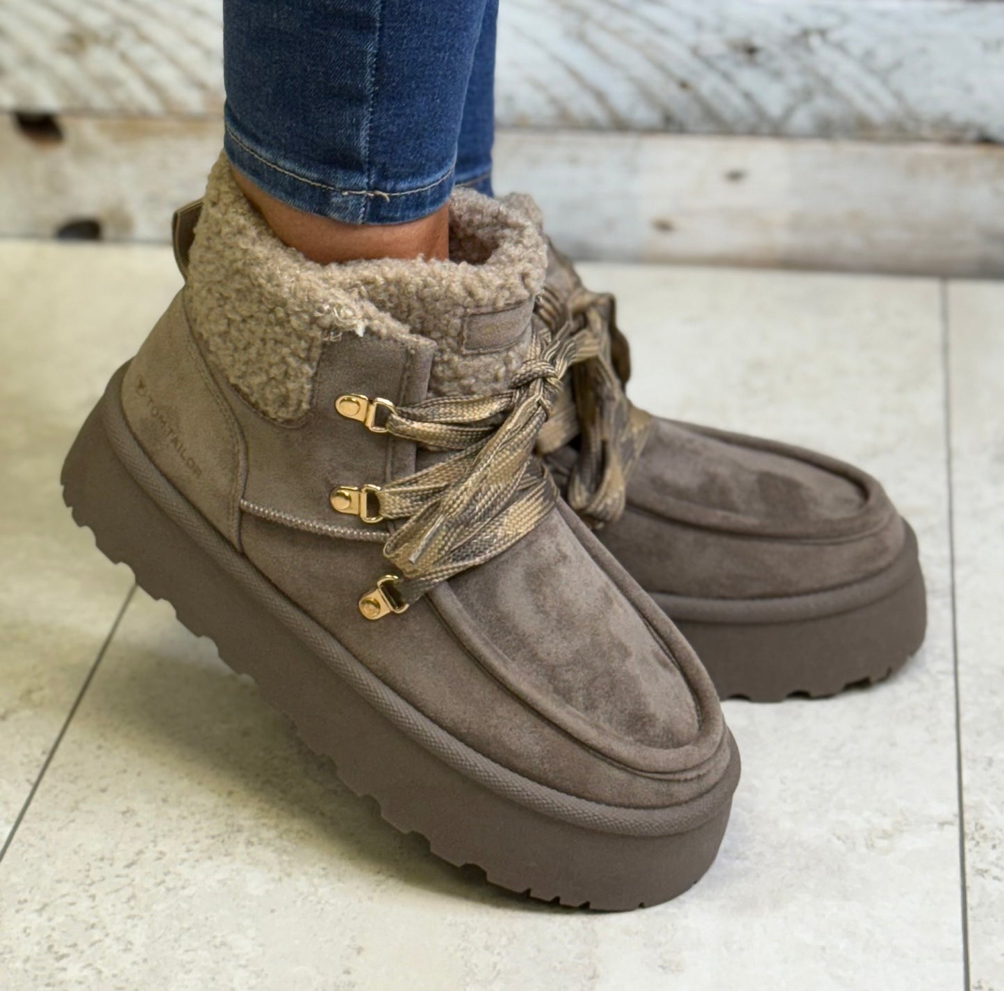 Tom Tailor - Taupe Lined Platform Boot