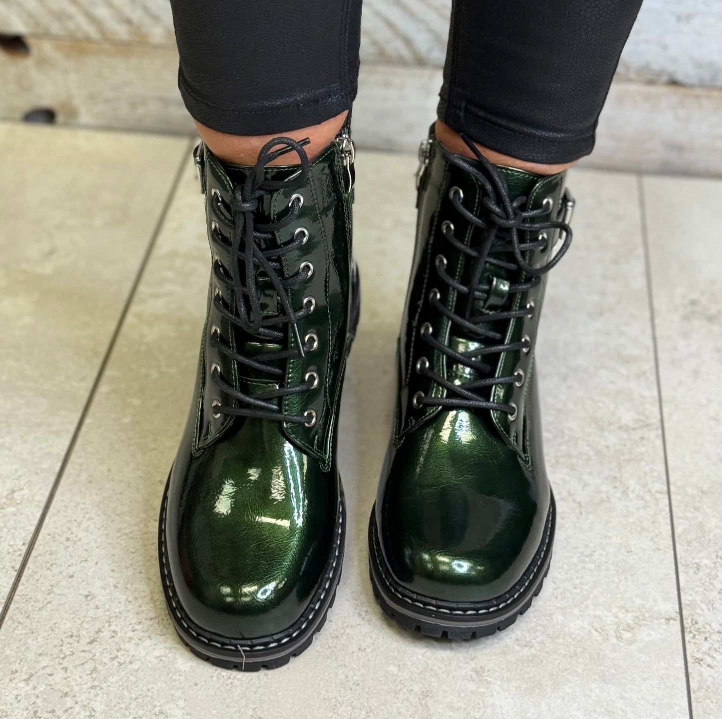 Lunar - 'Parlour' Green Patent Boot