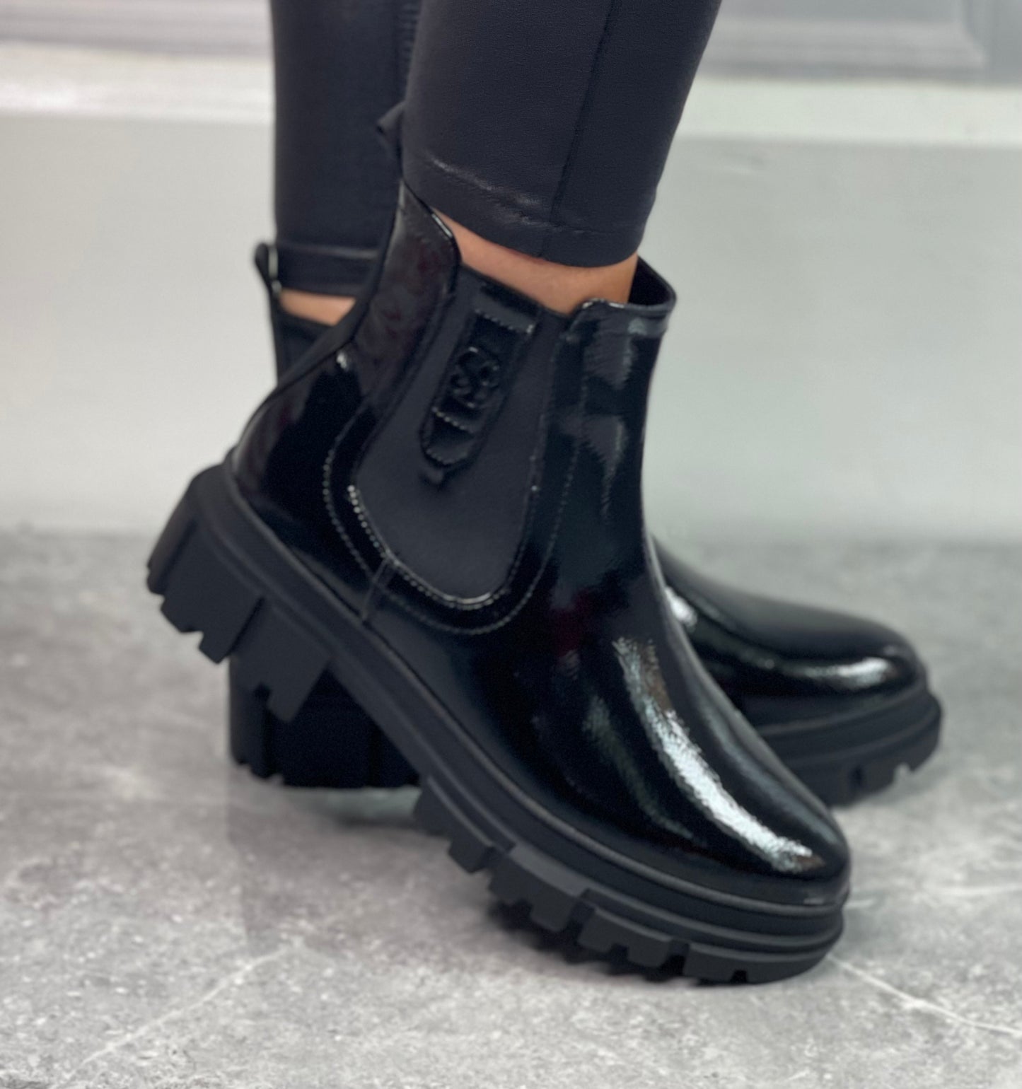 S Oliver - Black Patent Chunky Boot