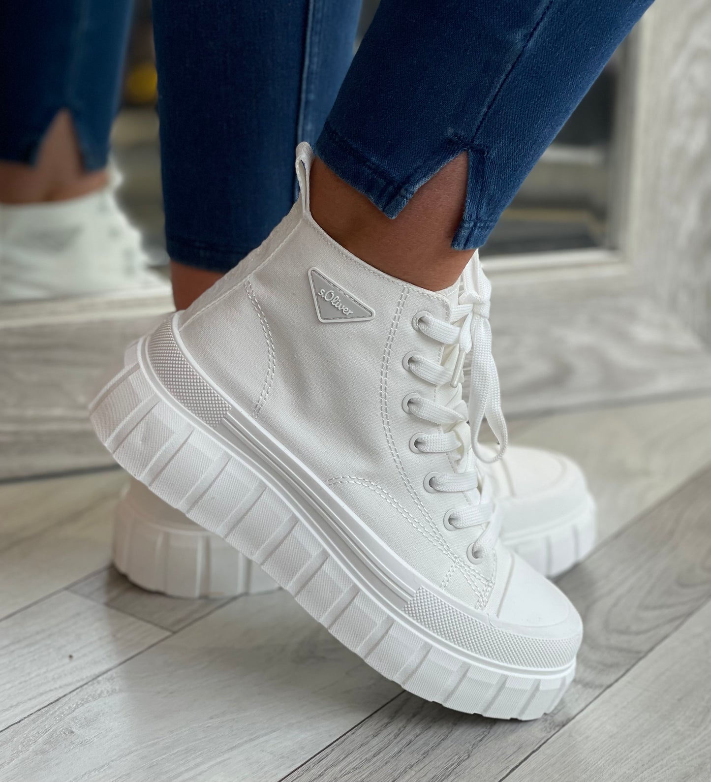 S Oliver - White Canvas High Top Trainer