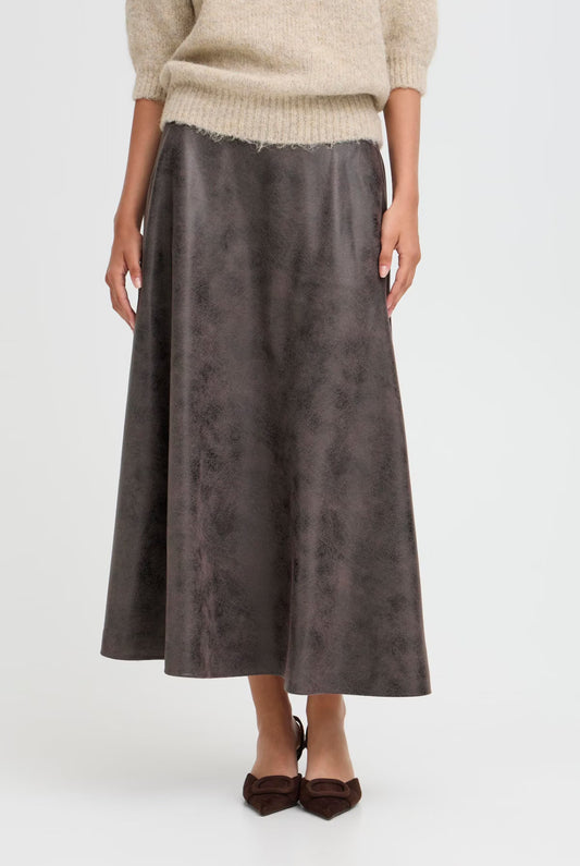 b.young - Charcoal Faux Leather Skirt