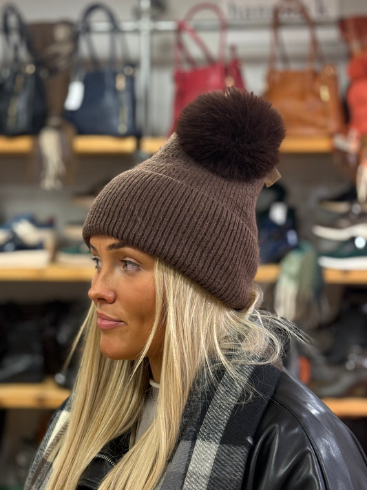 hannah k - Brown Teddy Pom Pom Hat