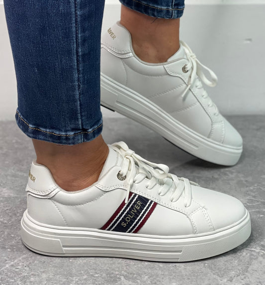 S Oliver - White Side Stripe Trainer