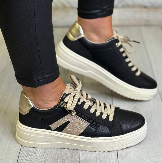 Marco Tozzi - Black/Rose Gold Combo Trainer