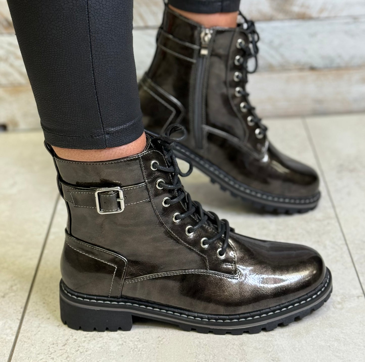 Lunar - 'Parlour' Grey Patent Boot