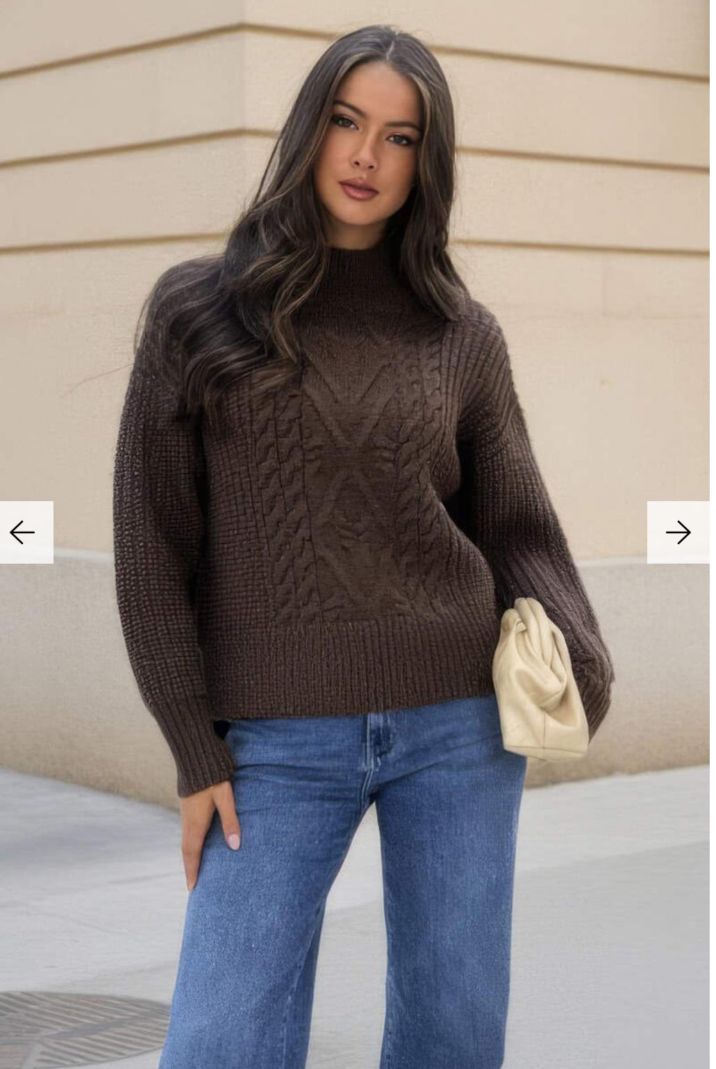 AX Paris - Chocolate Mock Neck Cable Knit Jumper