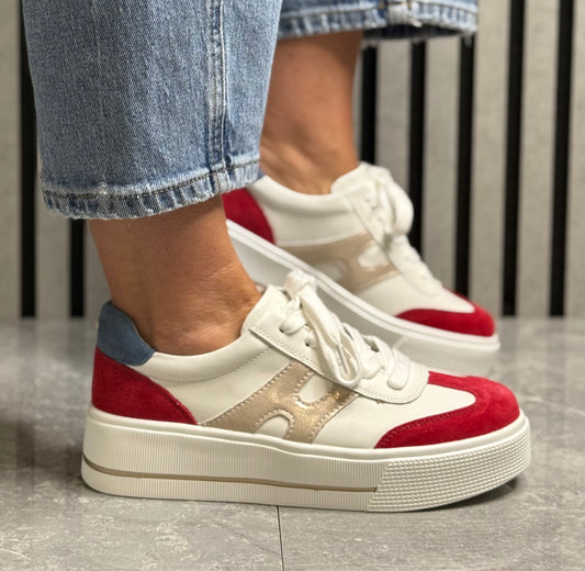 Patrizio Como - 'Parma' White/Red Leather Trainer