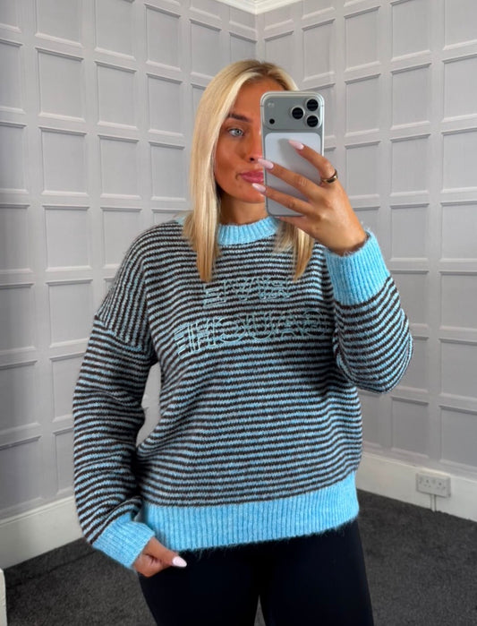 Pale Blue/Brown ‘Rive Gauche’ Striped Knit.