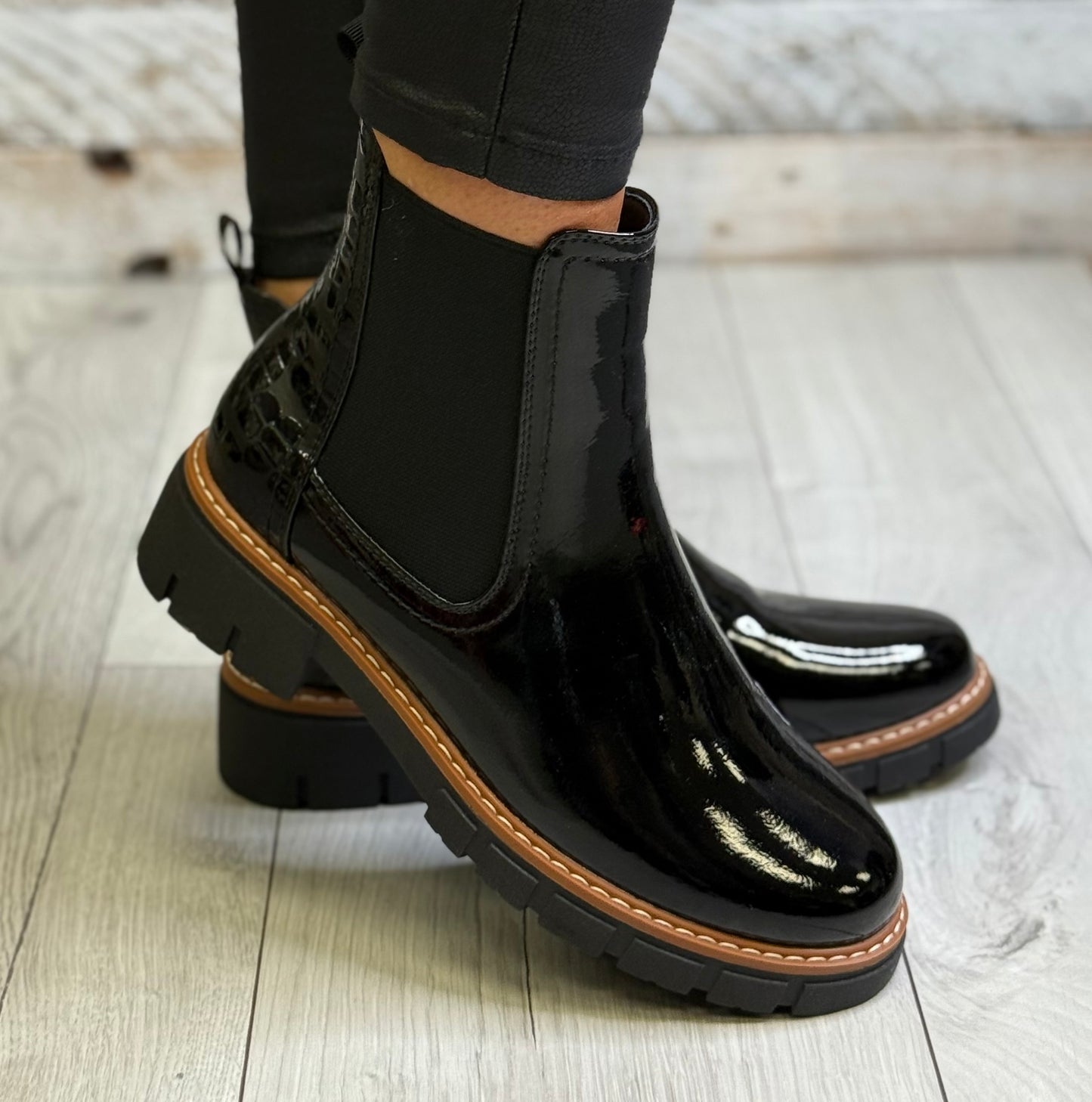 Lunar - 'Peace' Black Patent Ankle Boot