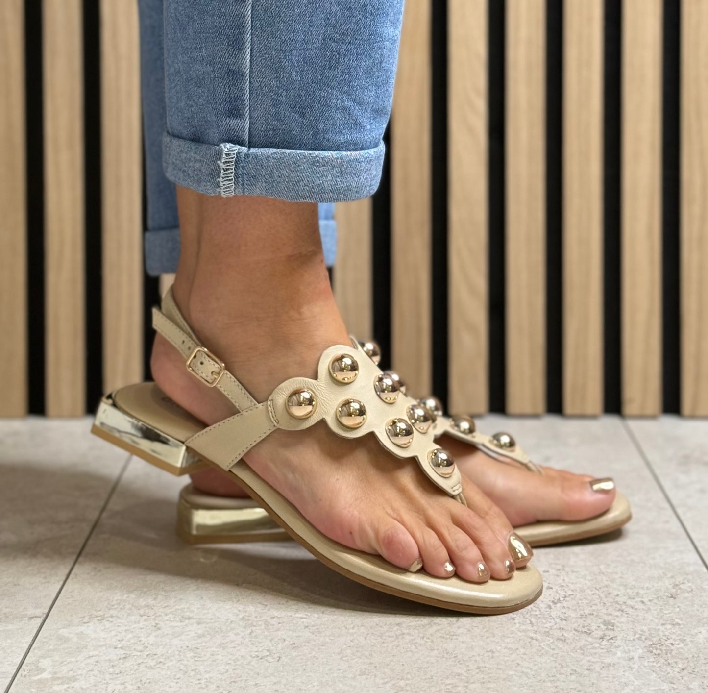 Gioseppo - 'Kaduna' Cream Stud Detail Leather Sandal
