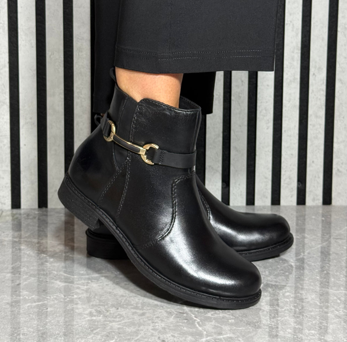 Rieker - Black Leather Ankle Boot