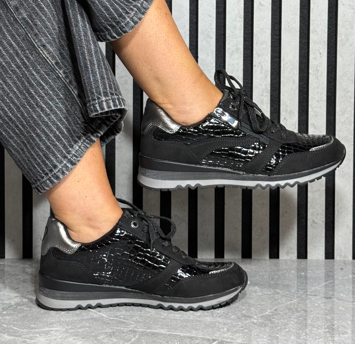 Marco Tozzi - Black Croc Detail Patent Trainer