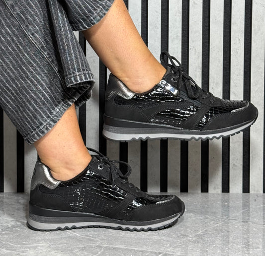 Marco Tozzi - Black Croc Detail Patent Trainer