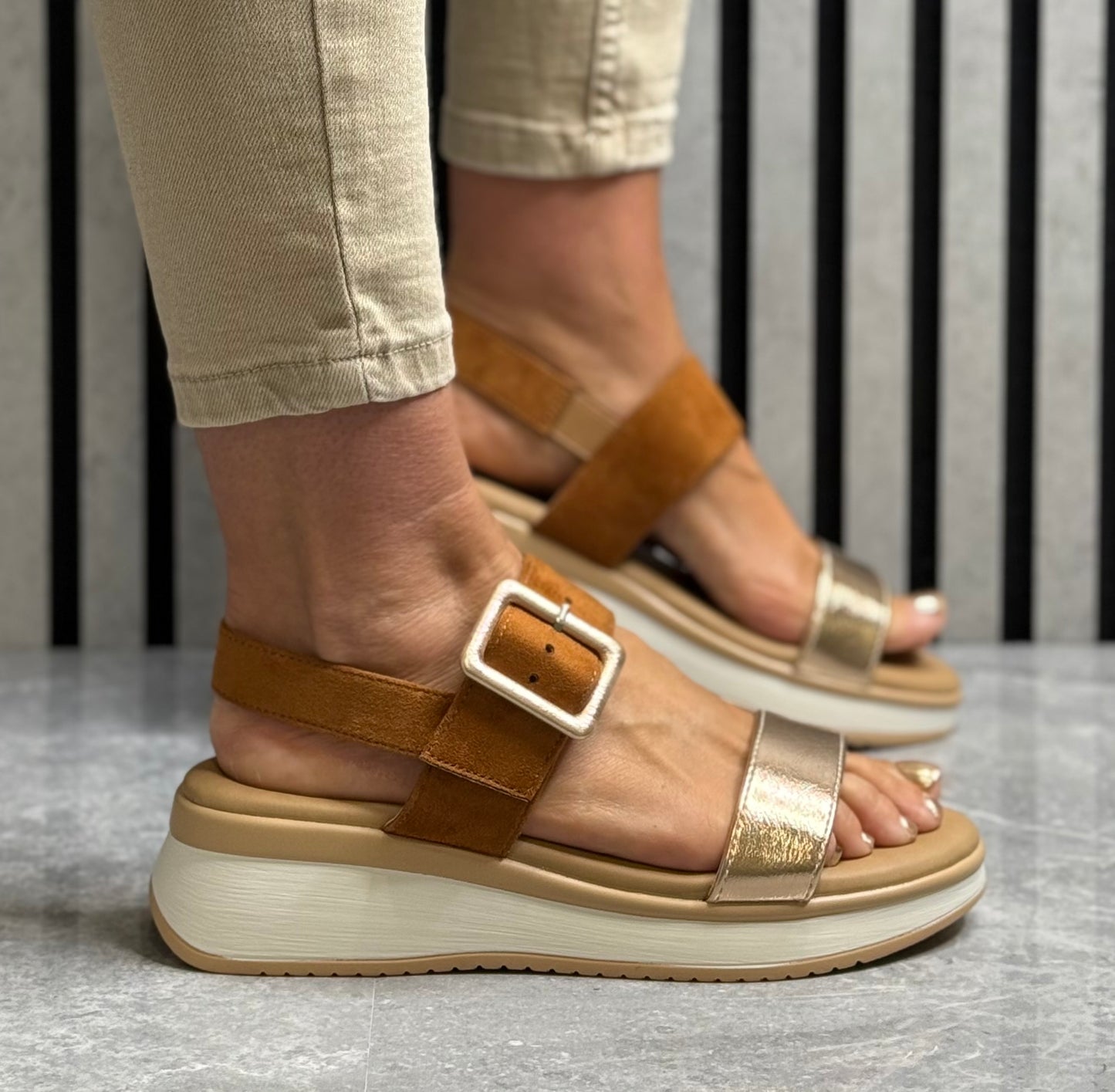 Lunar - 'Dion' Tan Combo Wedge Sandal
