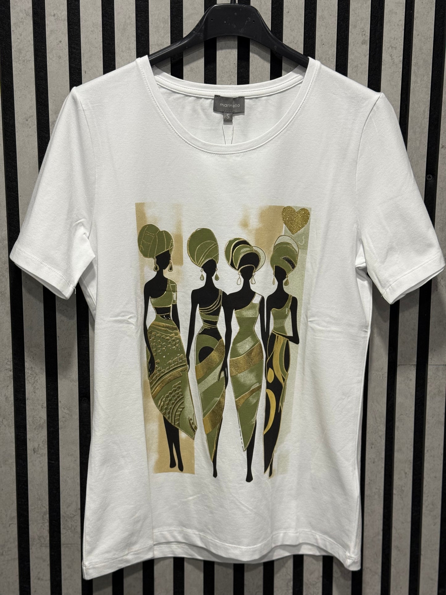 White/Khaki Ladies Print Tee