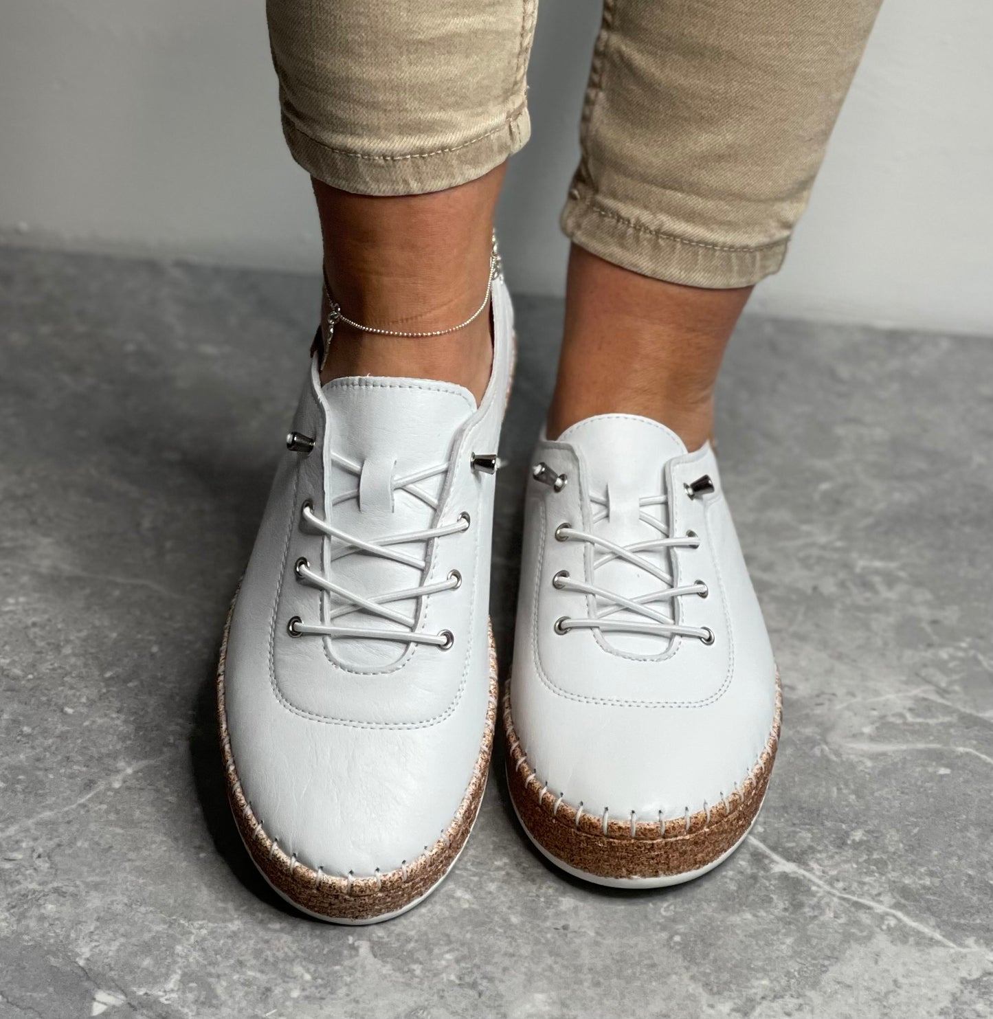 Lunar - 'Evie' White Leather Plimsole