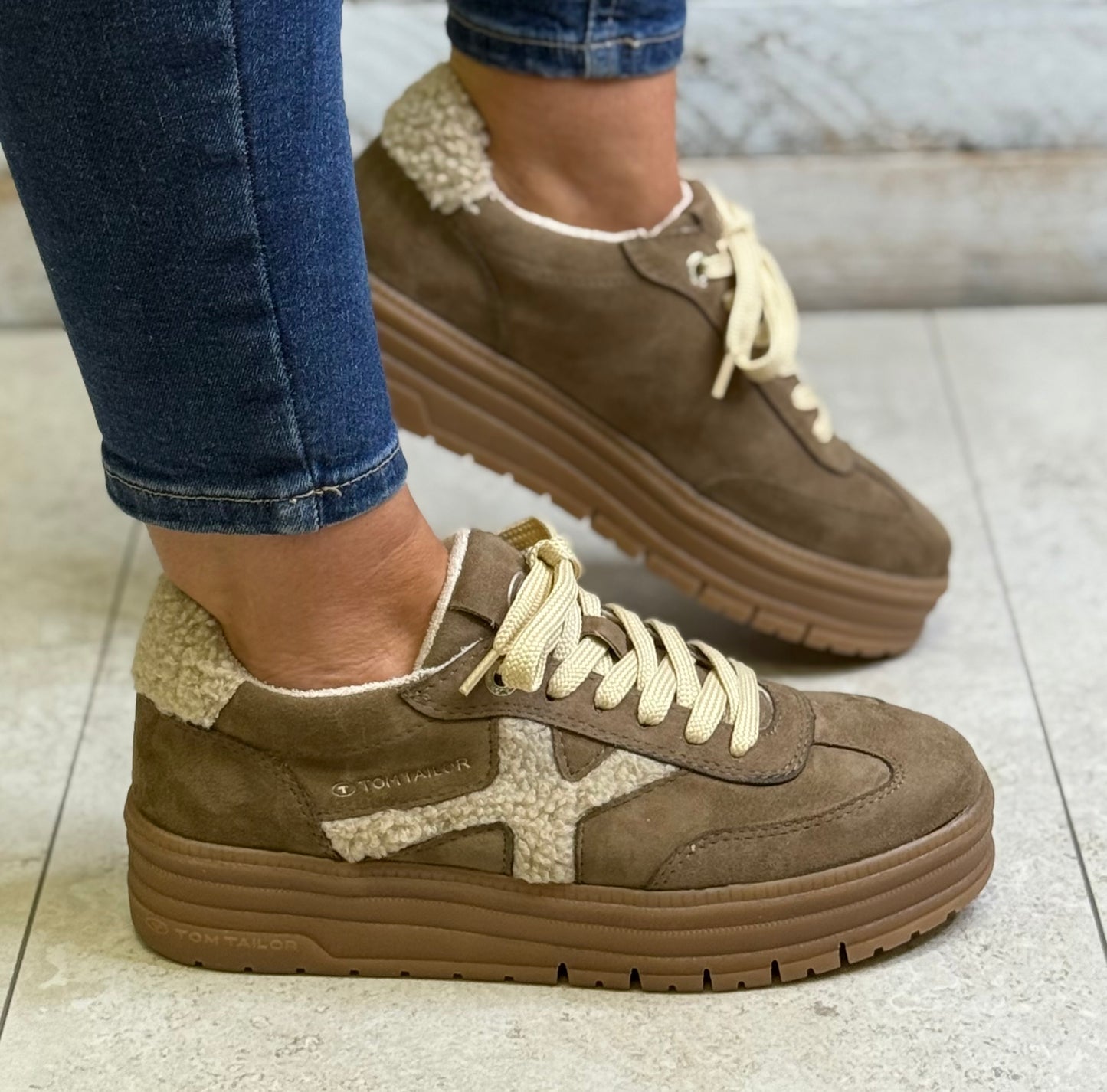 Tom Tailor - Taupe Teddy Combo Platform Trainer