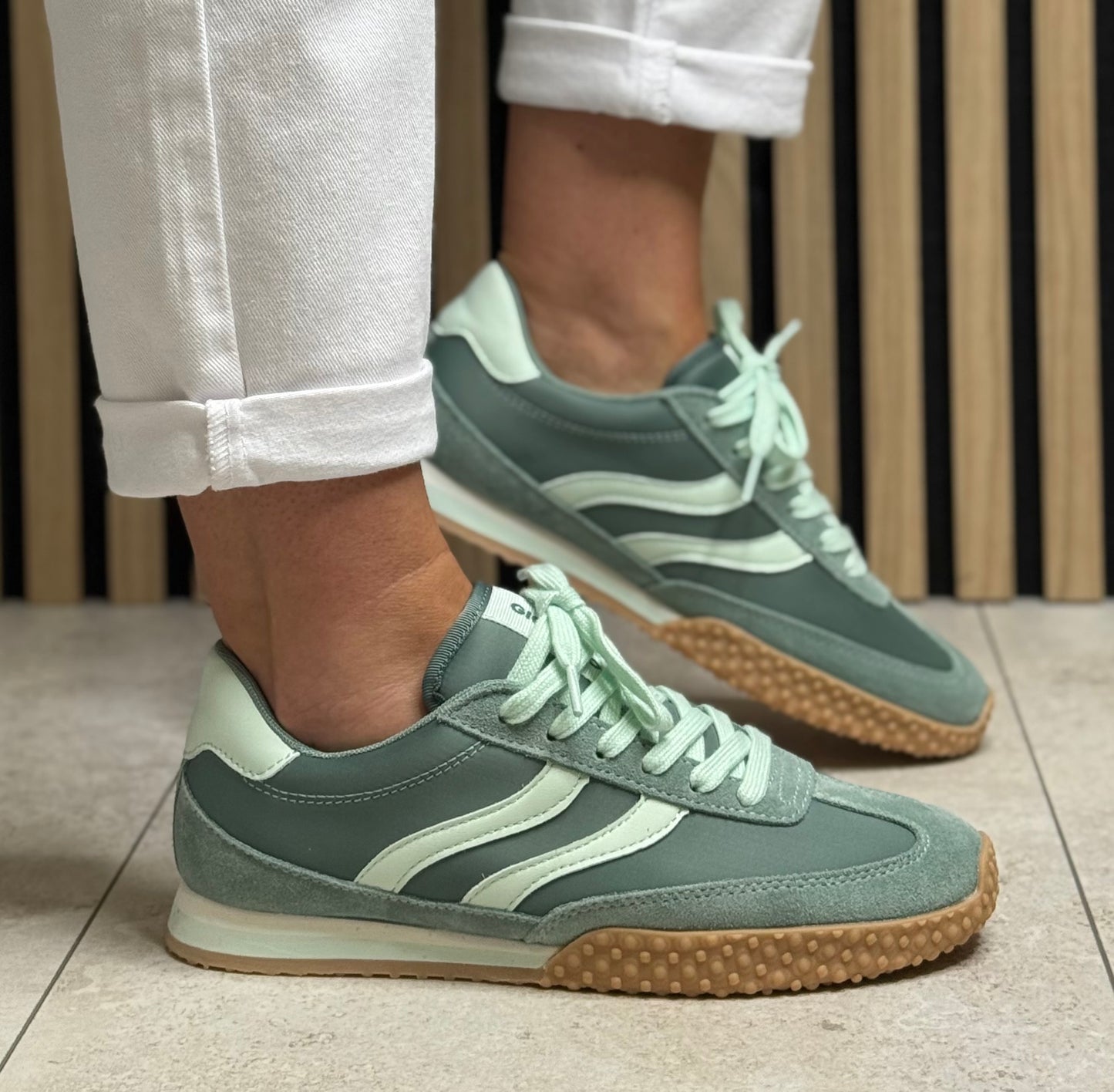 Gioseppo - 'Nanyuki' Green Suede Trim Trainer