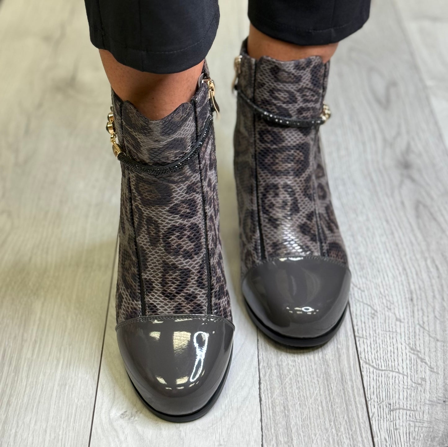 Redz - Grey Patent/Leopard Combo Boot