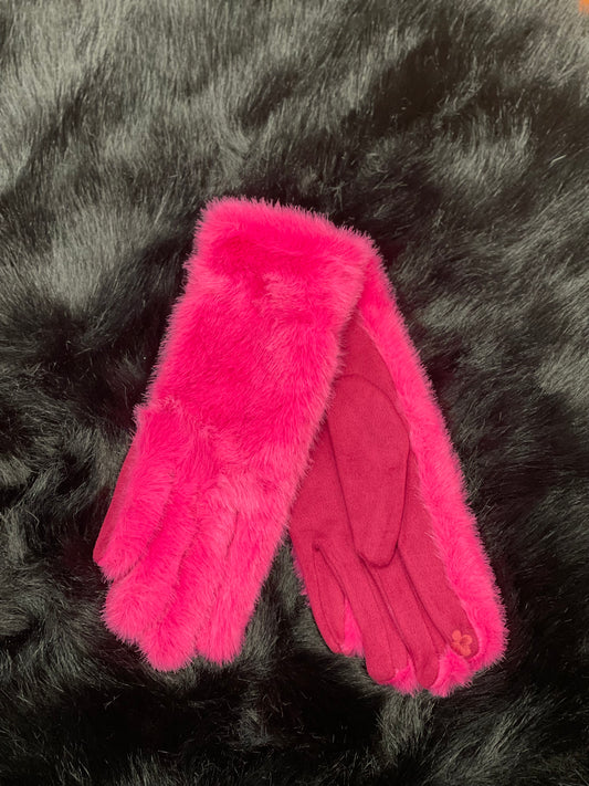 hannah k - Hot Pink Faux Fur Glove.