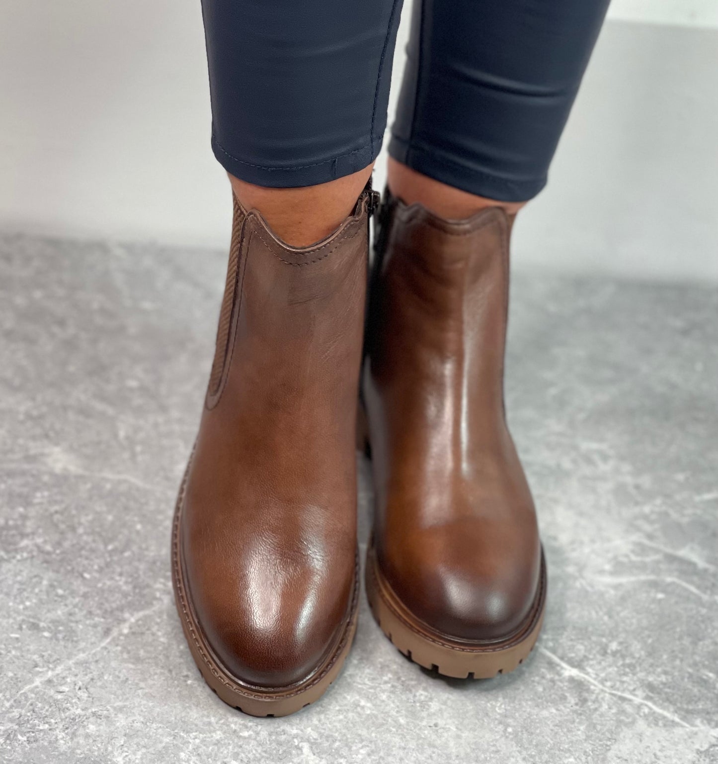 S Oliver - Cappuccino Leather Chelsea Boot