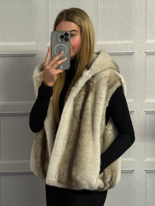 Cream Mix Faux Fur Hooded Gilet.