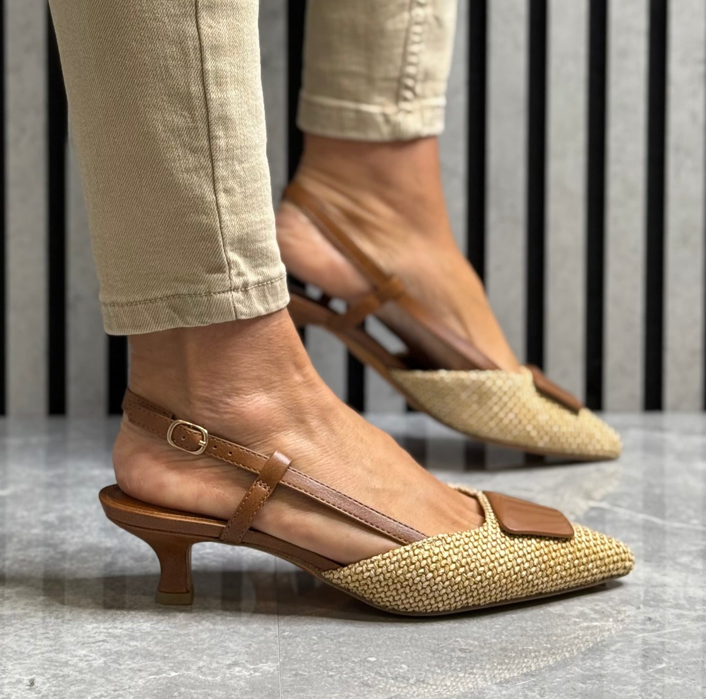 Marco Tozzi - Cognac Woven Combo Slingback