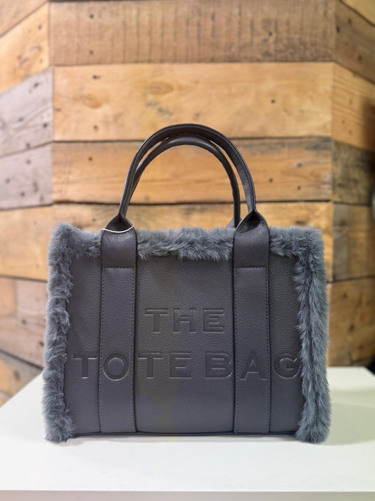 hannah k - 'Una' Charcoal Faux Fur Trim Tote Bag