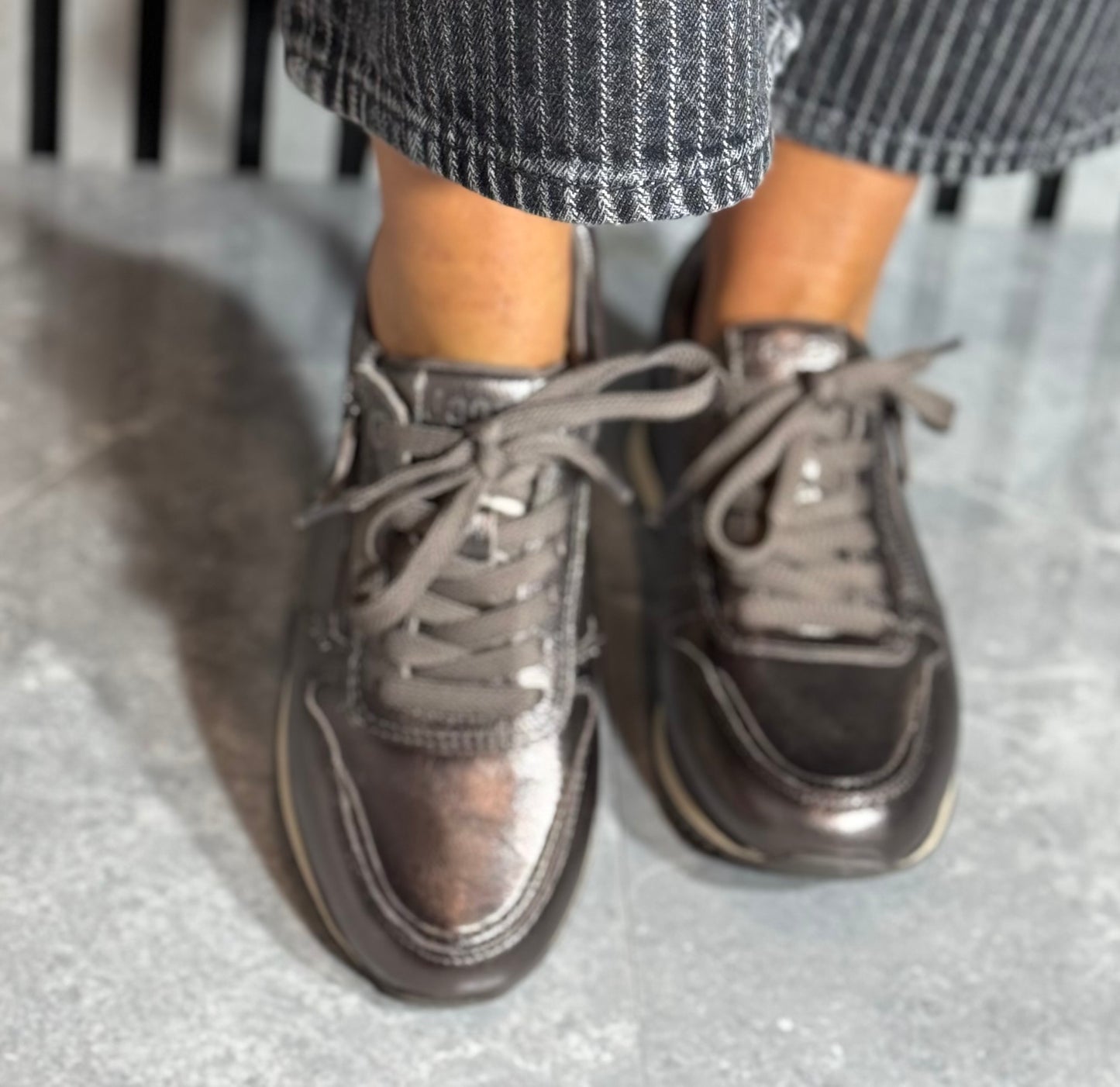 Jana - Pewter Metallic Side Zip Leather Trainer