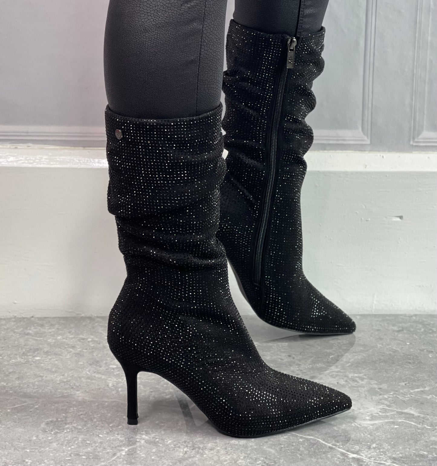 Xti - Black Embellished Ruched Boot