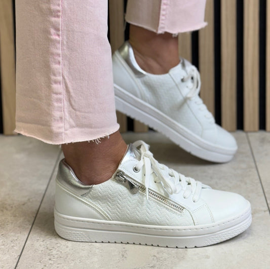 Marco Tozzi - White Combo Side Zip Trainer