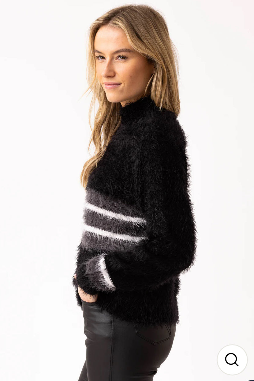 Marble - Black/Grey Fluffy Stripe Jumper