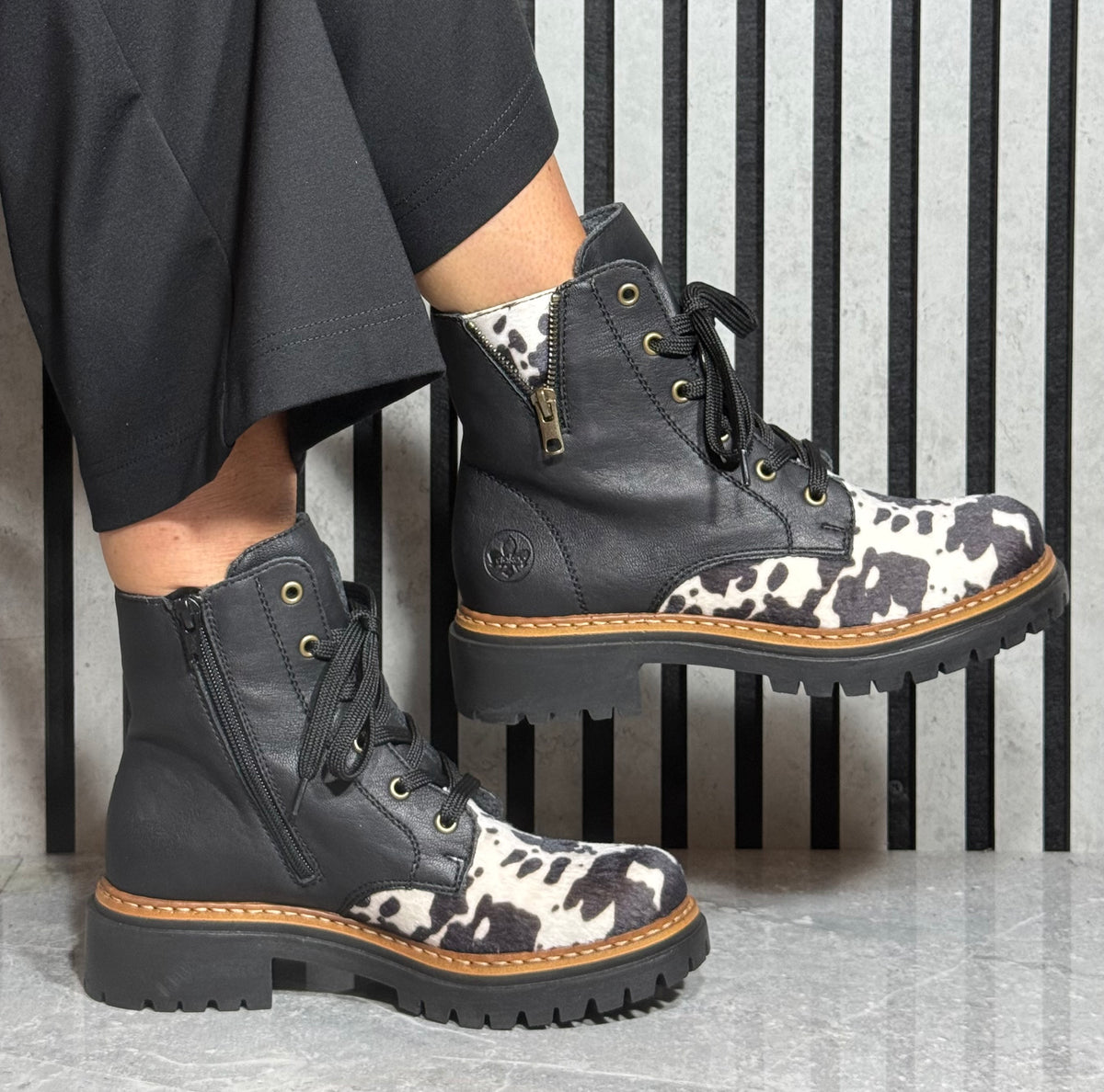 Rieker - Cow Print Detail Boot