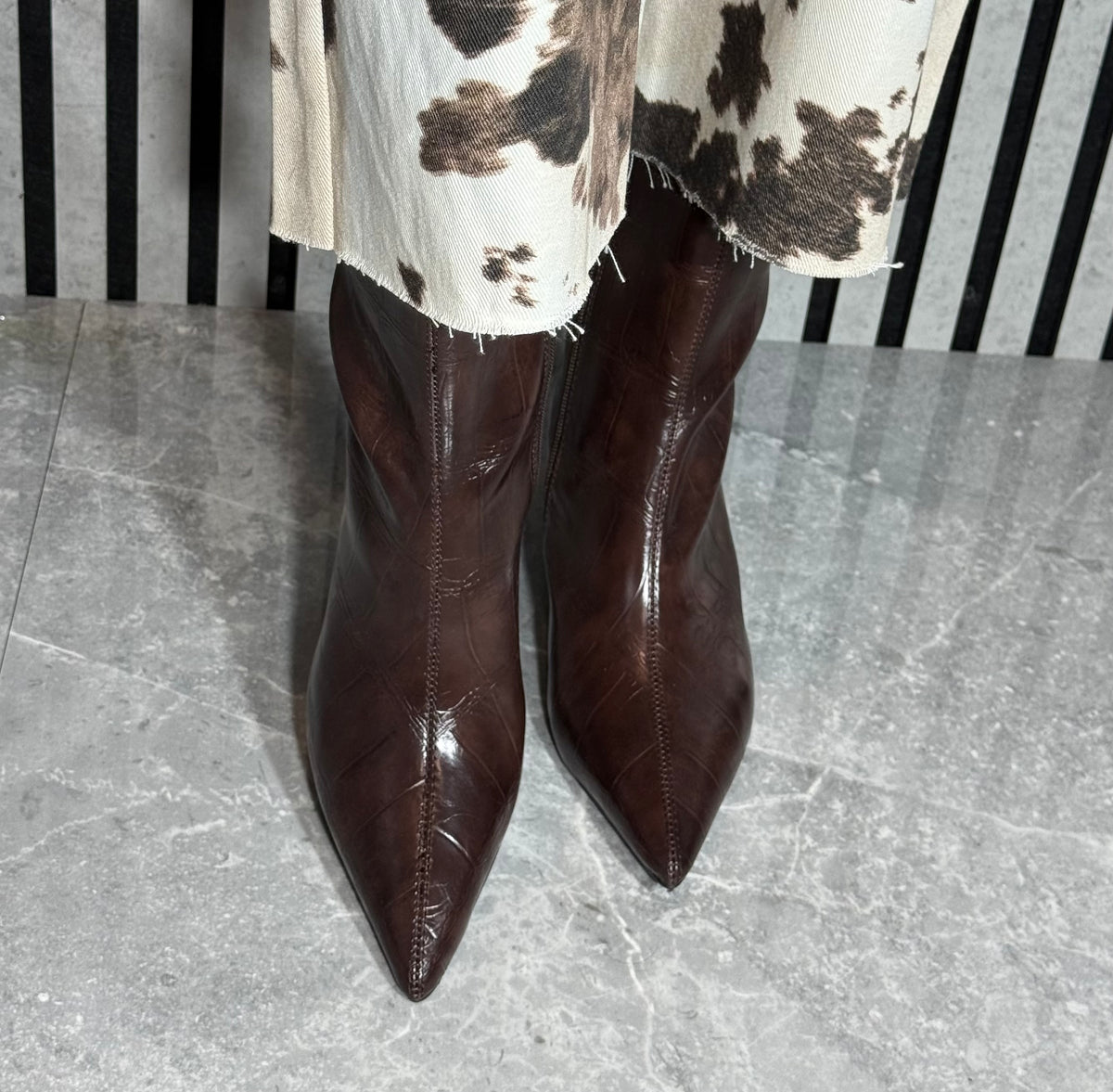 Xti - Brown Croc Kitten Heel Boot (146218)