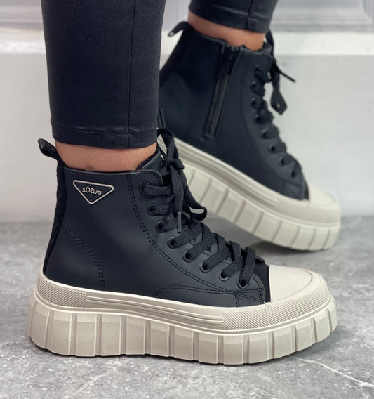 S Oliver - Black High Top Platform Trainer