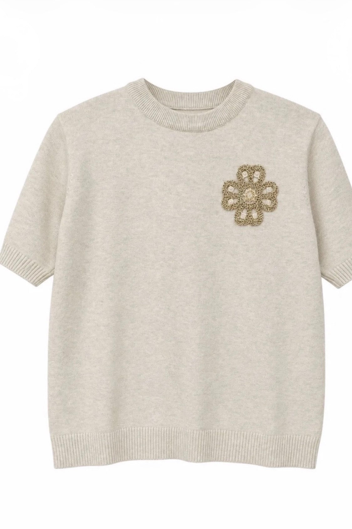 Ivory Embroidered Detail Fine Knit