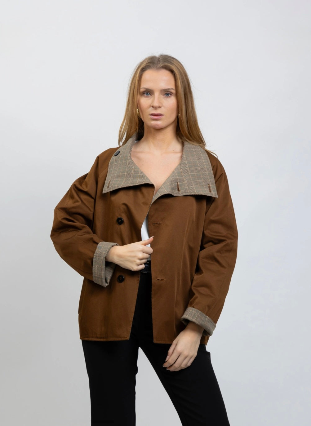 Brown Reversible Short Trench Coat