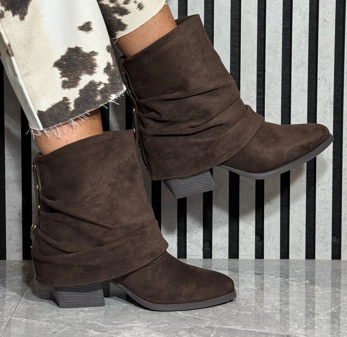 Lunar - 'Monica' Dark Brown Ruched Ankle Boot