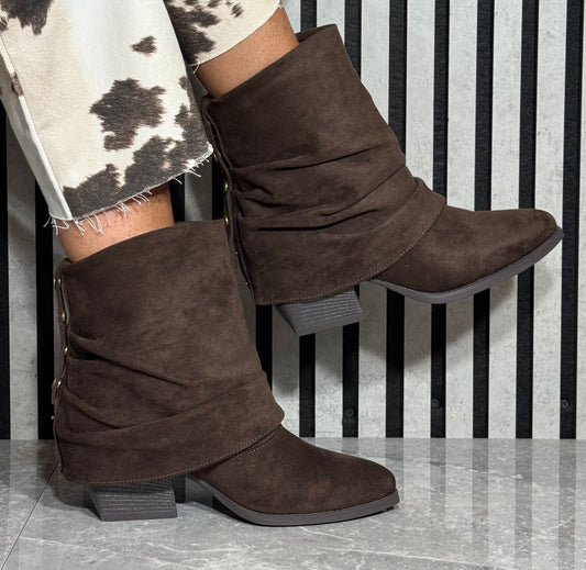 Lunar - 'Monica' Dark Brown Ruched Ankle Boot