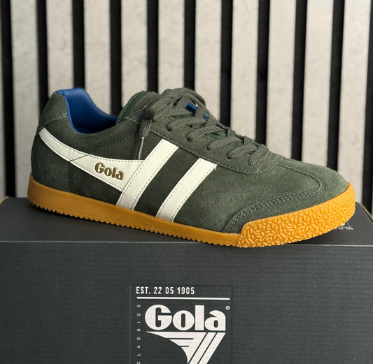 Gola - Mens 'Harrier' Dark Khaki/Off White/Marine Blue Suede Trainer
