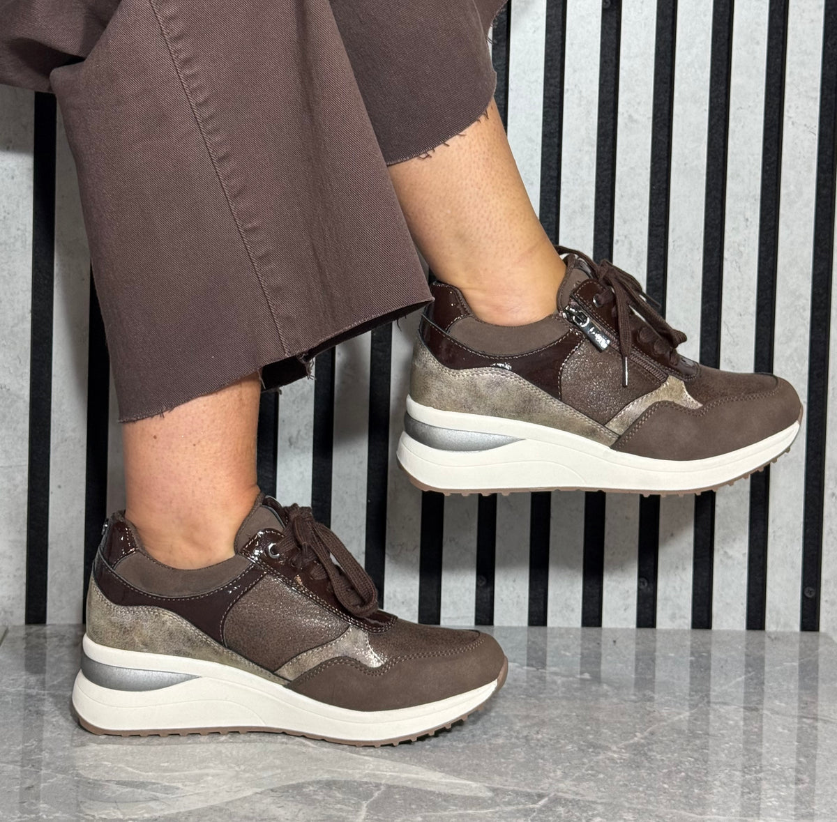 Lotus - 'Pluto' Brown/Beige Wedge Trainer